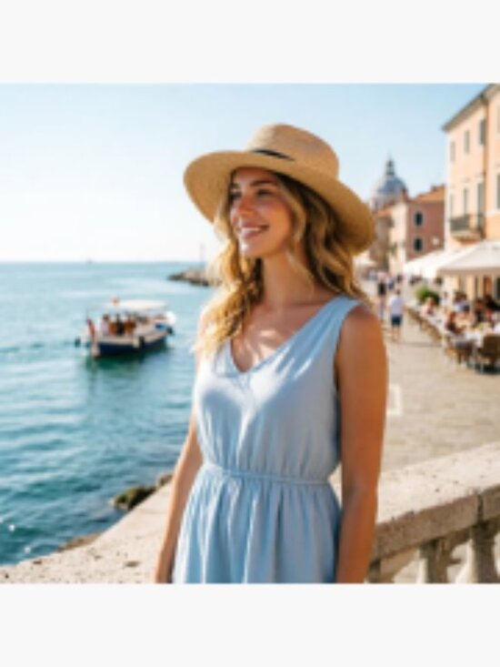 Women Straw Panama Hat Travel Fedora Sun Hat Wide Brim Roll up UPF 50+